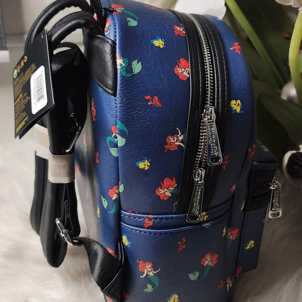 Loungefly Ariel AOP Heart Logo Mini Backpack new